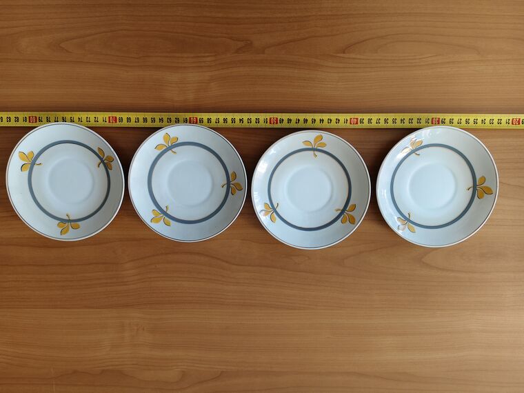 Hollóháza porcelán teás-/kávéskészlet (sárga leveles dekor)